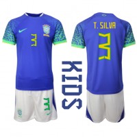 Echipament fotbal Brazilia Thiago Silva #3 Tricou Deplasare Mondial 2022 pentru copii maneca scurta (+ Pantaloni scurti)